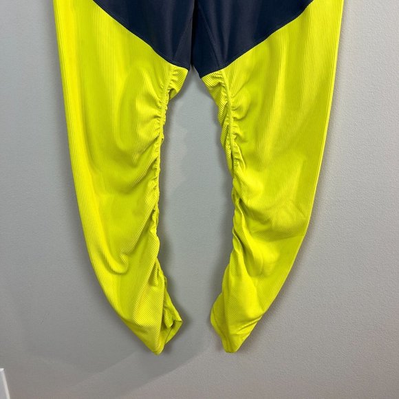 ZYIA Leggings 14 16 Neon Yellow Parallel Luxe High Rise 7/8 Ruched Ribbed Active - Picture 4 of 13